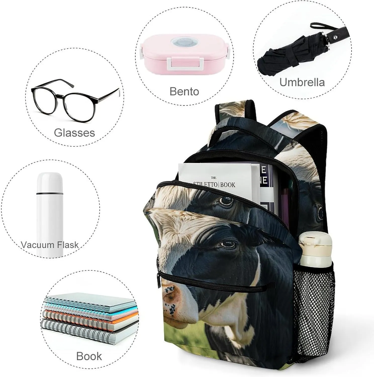 Small Backpacks Personalized Black White Milk Cow Printing Travel Bag Lightweight Travel Backpack For Women Men