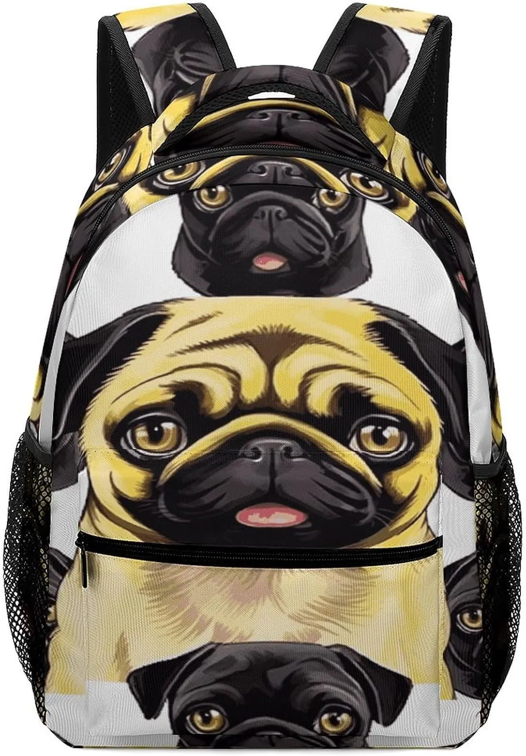 Small Backpacks Personalized Black Yellow Pug Printing Travel Bag Lightweight Travel Backpack For Women Men