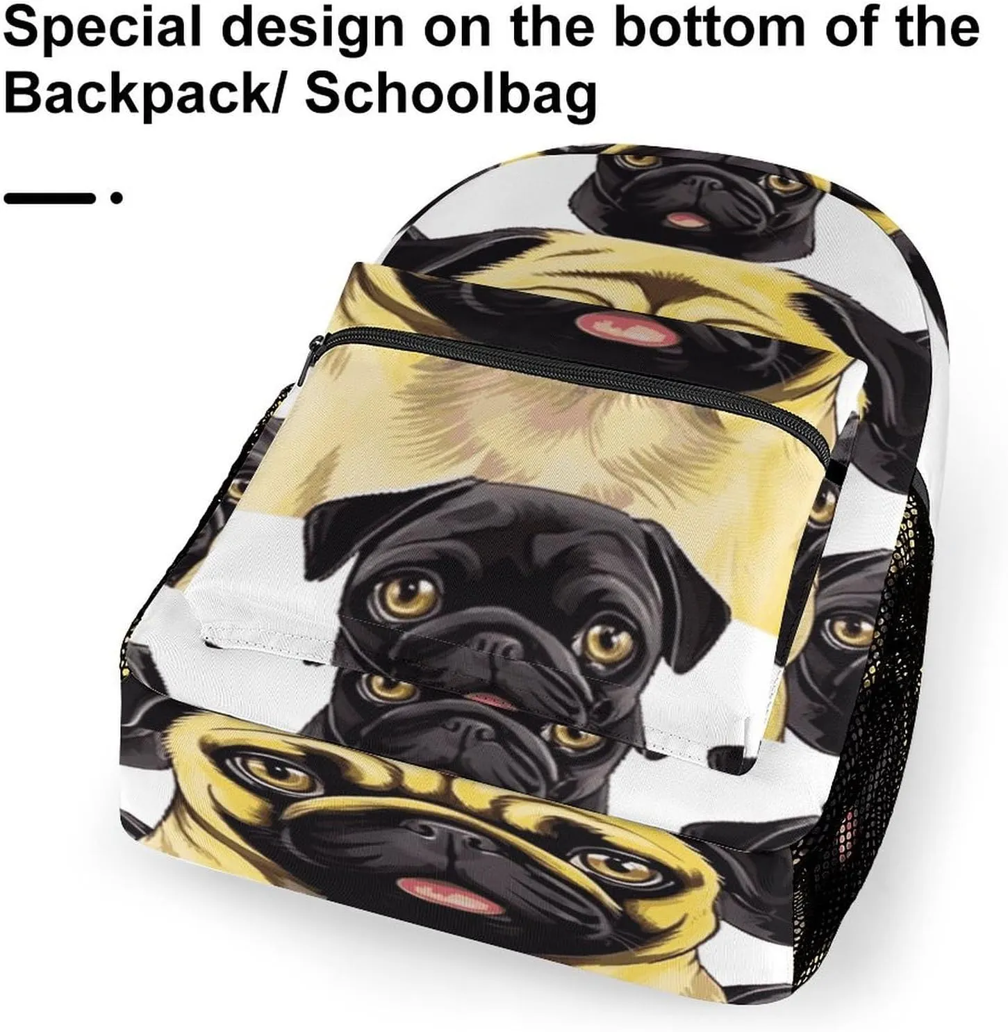 Small Backpacks Personalized Black Yellow Pug Printing Travel Bag Lightweight Travel Backpack For Women Men