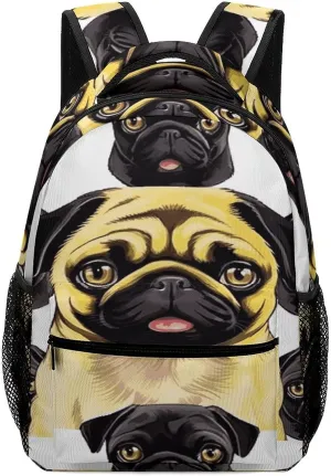 Small Backpacks Personalized Black Yellow Pug Printing Travel Bag Lightweight Travel Backpack For Women Men