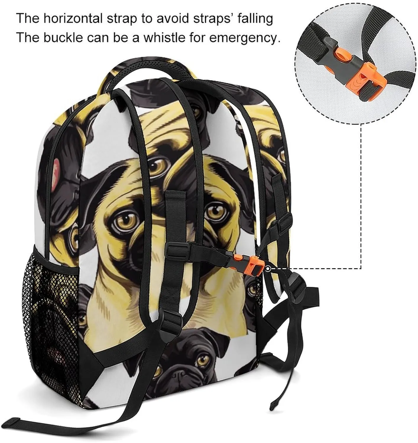 Small Backpacks Personalized Black Yellow Pug Printing Travel Bag Lightweight Travel Backpack For Women Men
