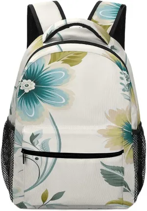 Small Backpacks Personalized Blue And Green Flowers Printing Travel Bag Lightweight Travel Backpack For Women Men