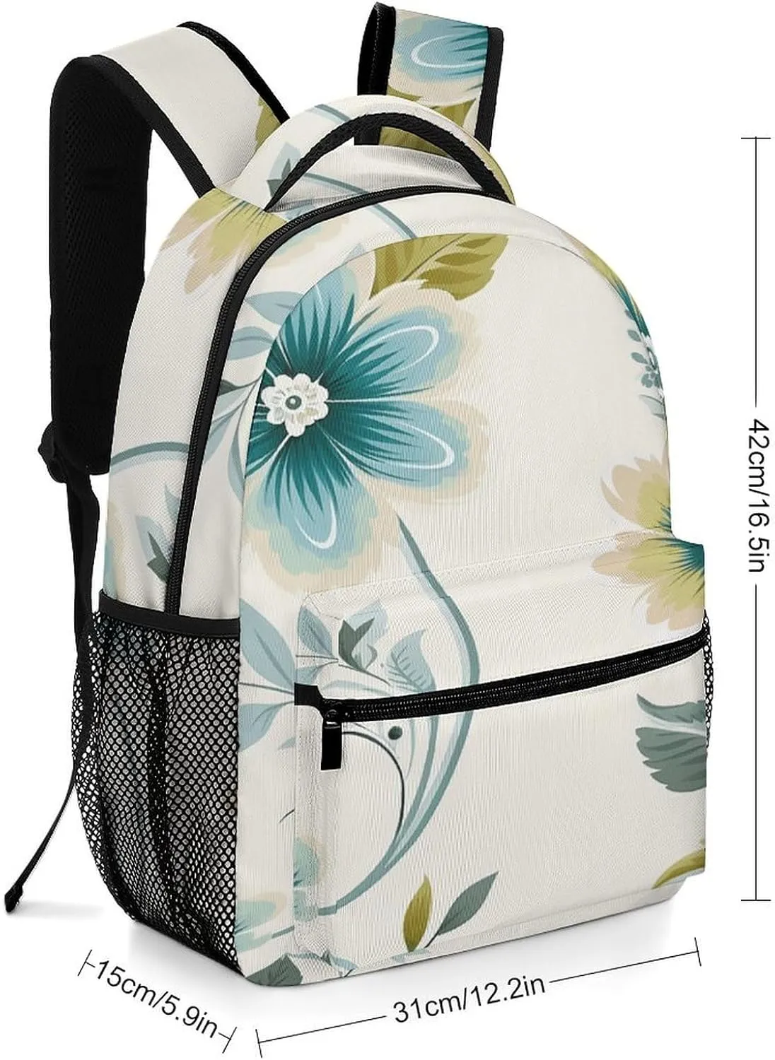 Small Backpacks Personalized Blue And Green Flowers Printing Travel Bag Lightweight Travel Backpack For Women Men