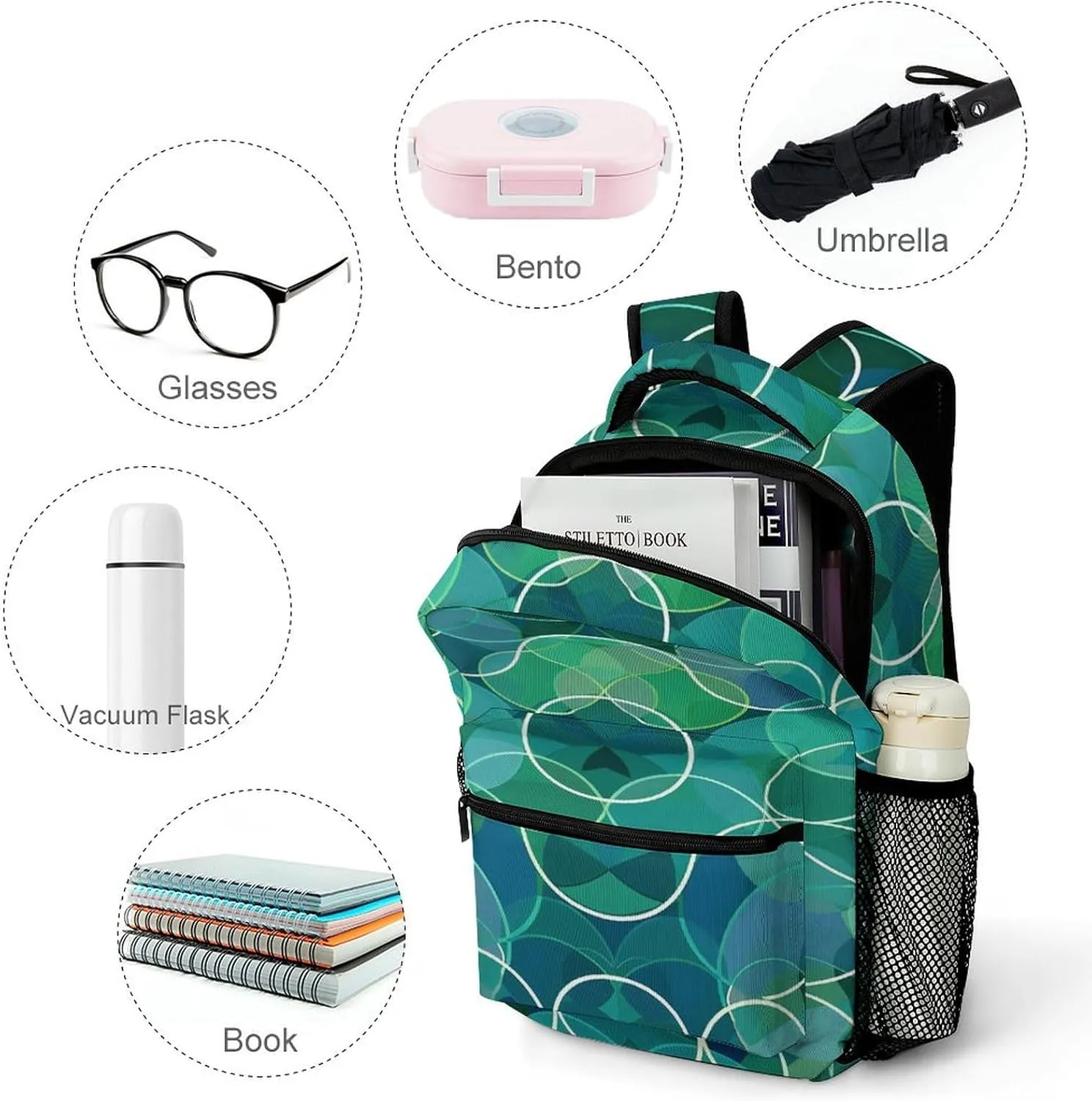 Small Backpacks Personalized Blue And Green Shades Printing Travel Bag Lightweight Travel Backpack For Women Men