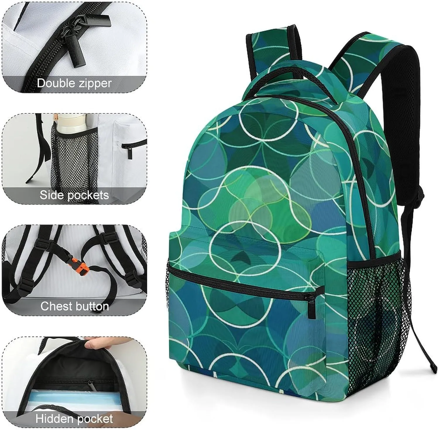 Small Backpacks Personalized Blue And Green Shades Printing Travel Bag Lightweight Travel Backpack For Women Men