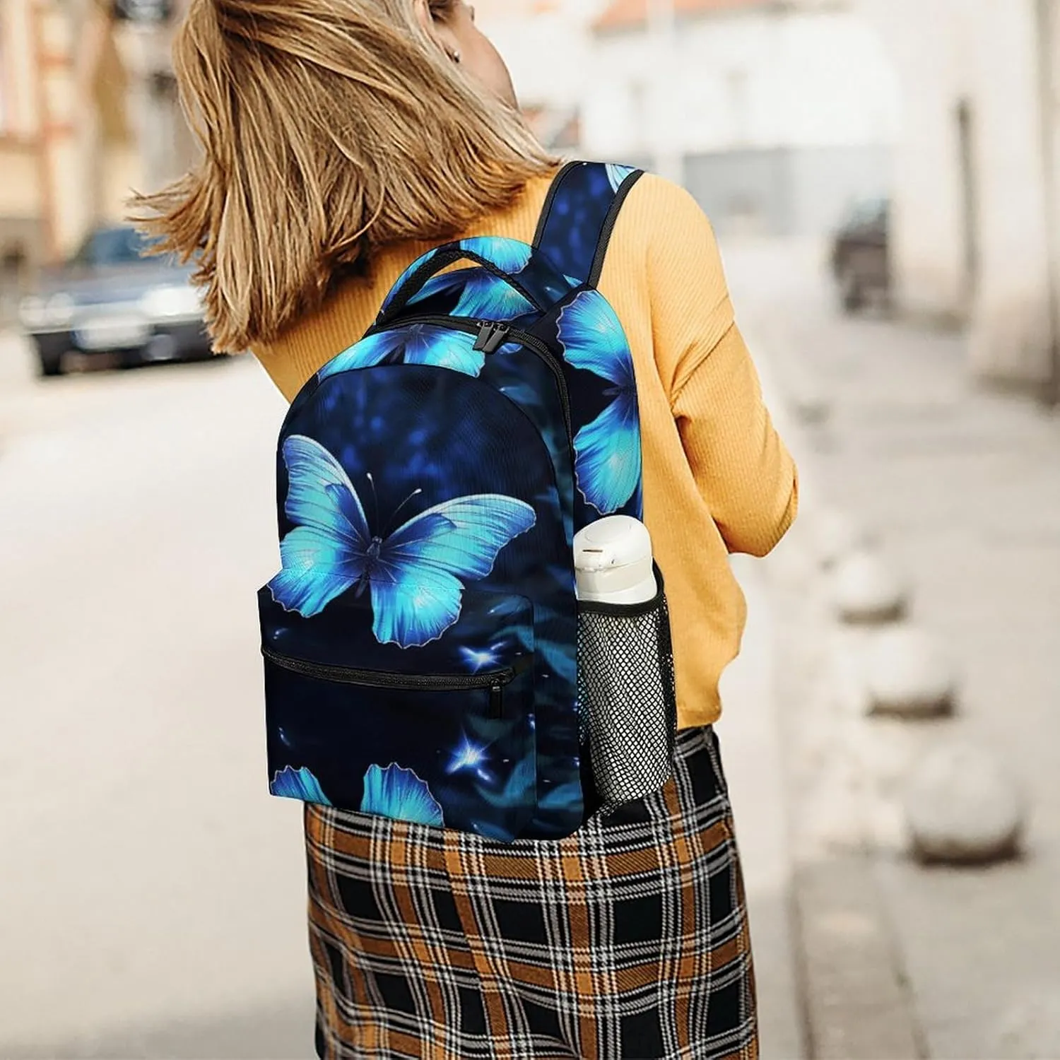 Small Backpacks Personalized Blue Butterfly Printing Travel Bag Lightweight Travel Backpack For Women Men