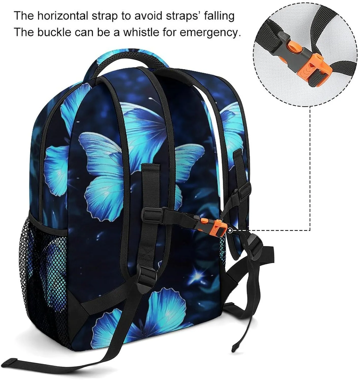Small Backpacks Personalized Blue Butterfly Printing Travel Bag Lightweight Travel Backpack For Women Men