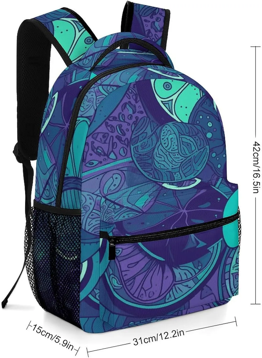 Small Backpacks Personalized Blue Teal Lemon Printing Travel Bag Lightweight Travel Backpack For Women Men