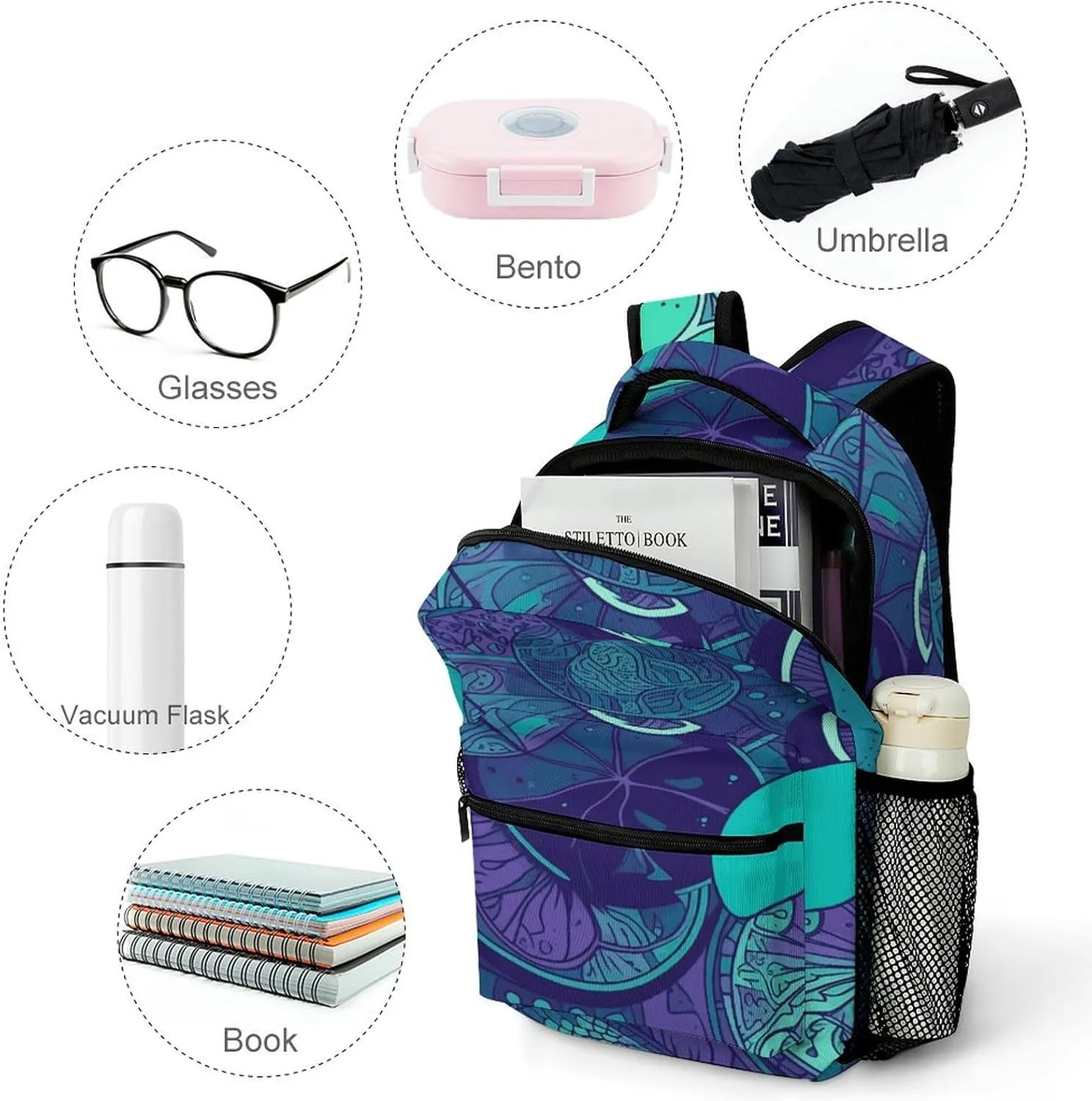 Small Backpacks Personalized Blue Teal Lemon Printing Travel Bag Lightweight Travel Backpack For Women Men