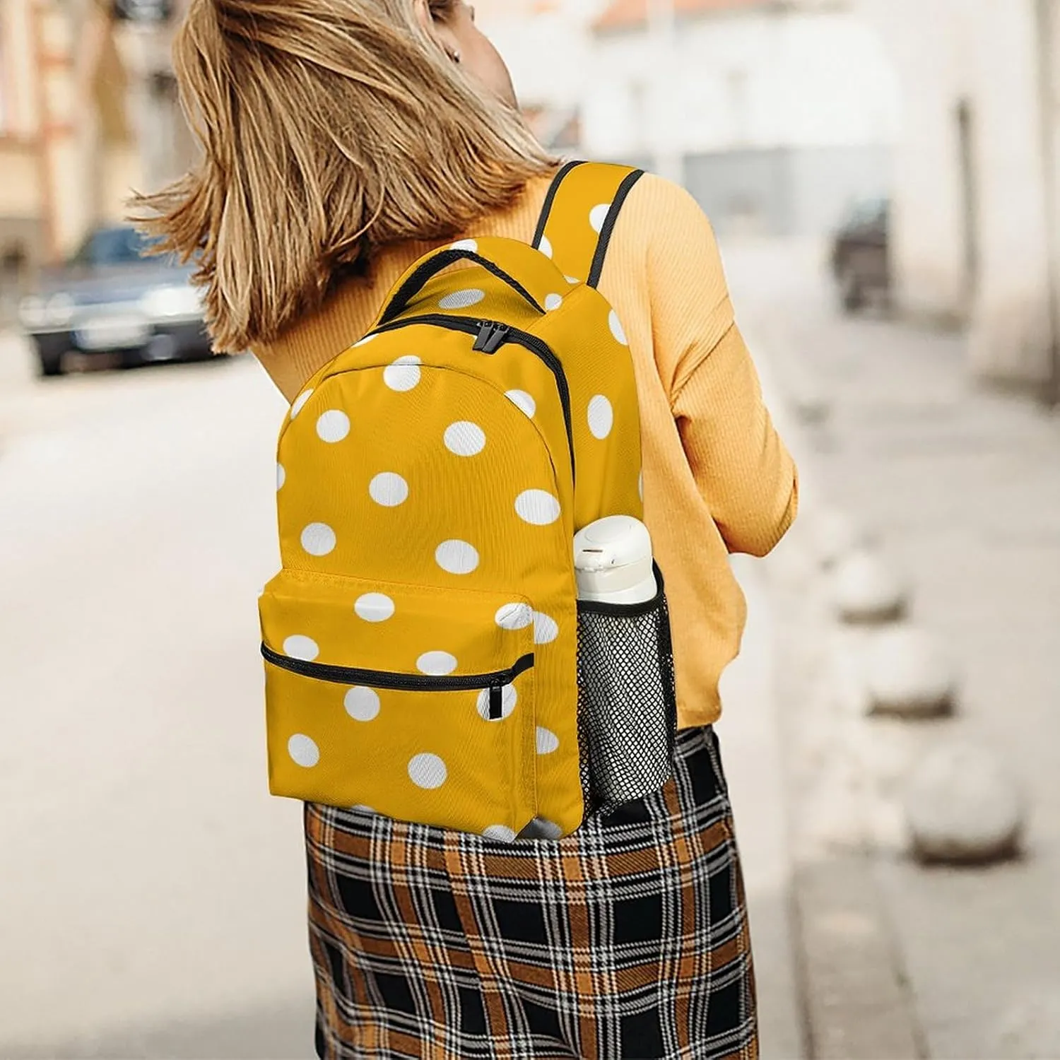 Small Backpacks Personalized Bright Yellow Dot Printing Travel Bag Lightweight Travel Backpack For Women Men