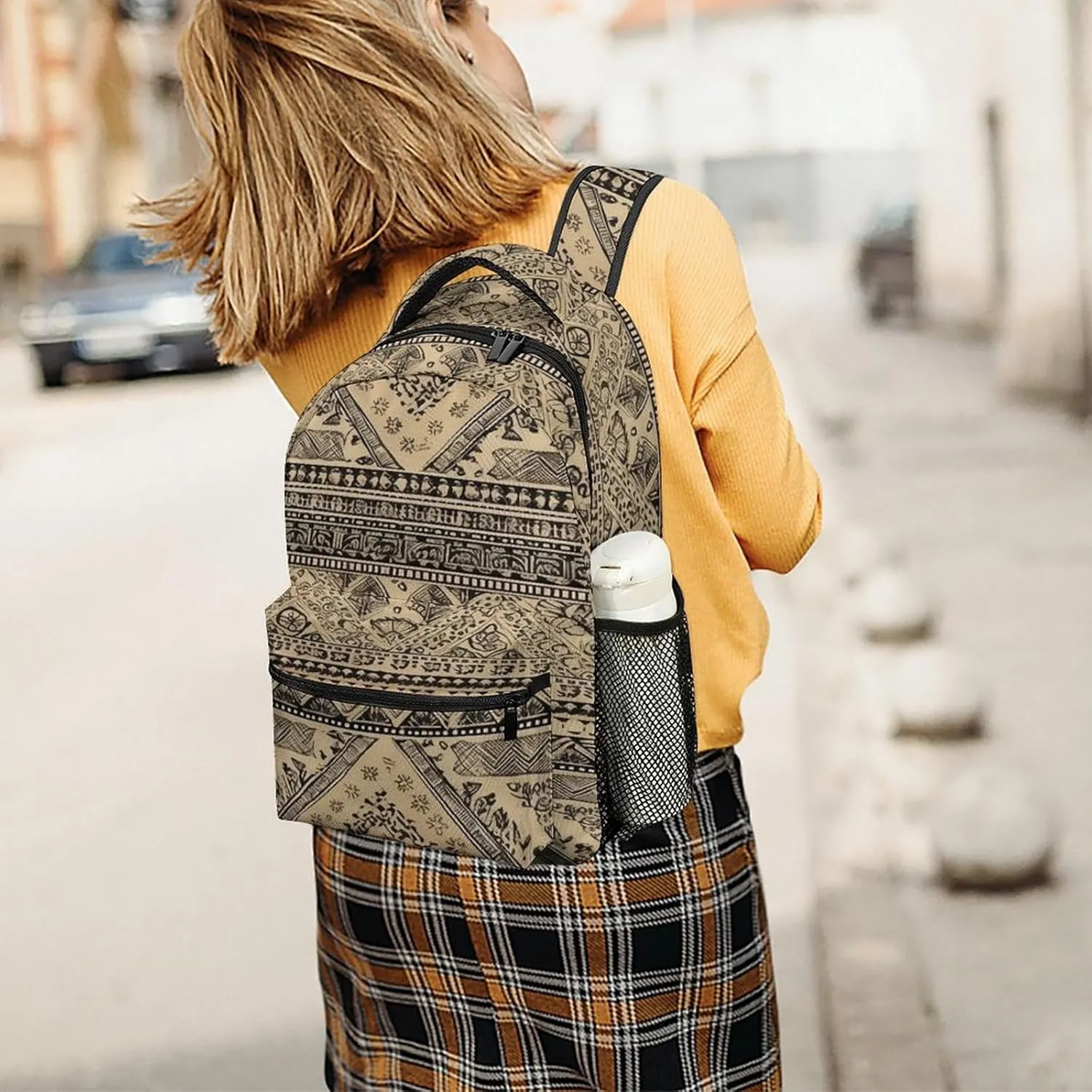Small Backpacks Personalized Bronze And Black Printing Travel Bag Lightweight Travel Backpack For Women Men