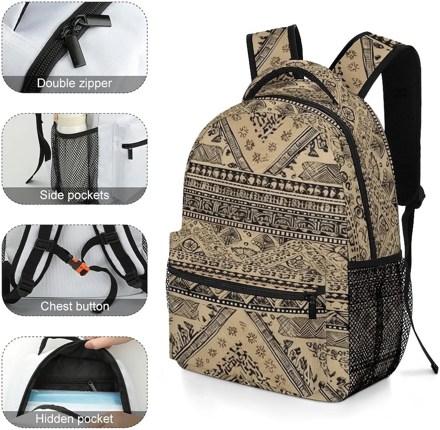Small Backpacks Personalized Bronze And Black Printing Travel Bag Lightweight Travel Backpack For Women Men