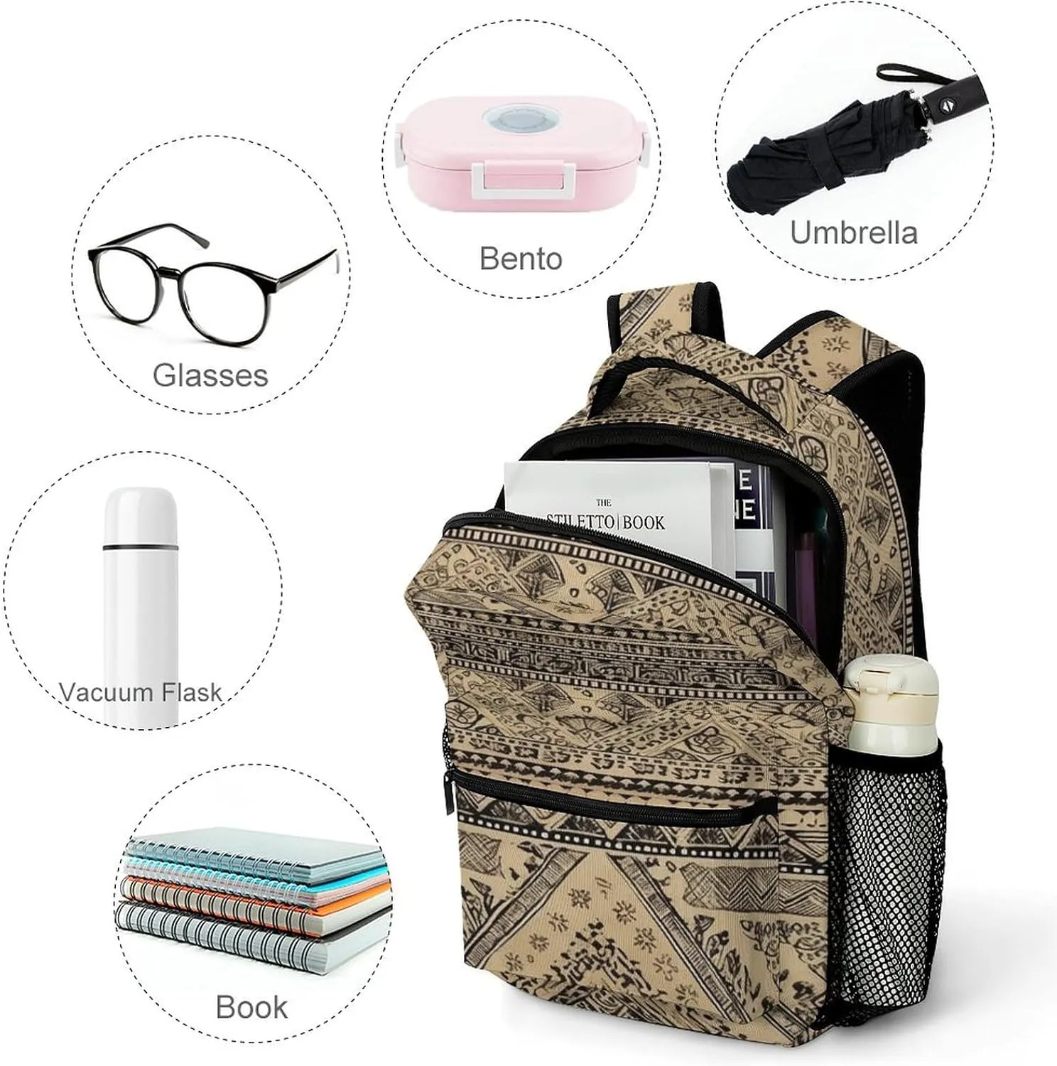 Small Backpacks Personalized Bronze And Black Printing Travel Bag Lightweight Travel Backpack For Women Men