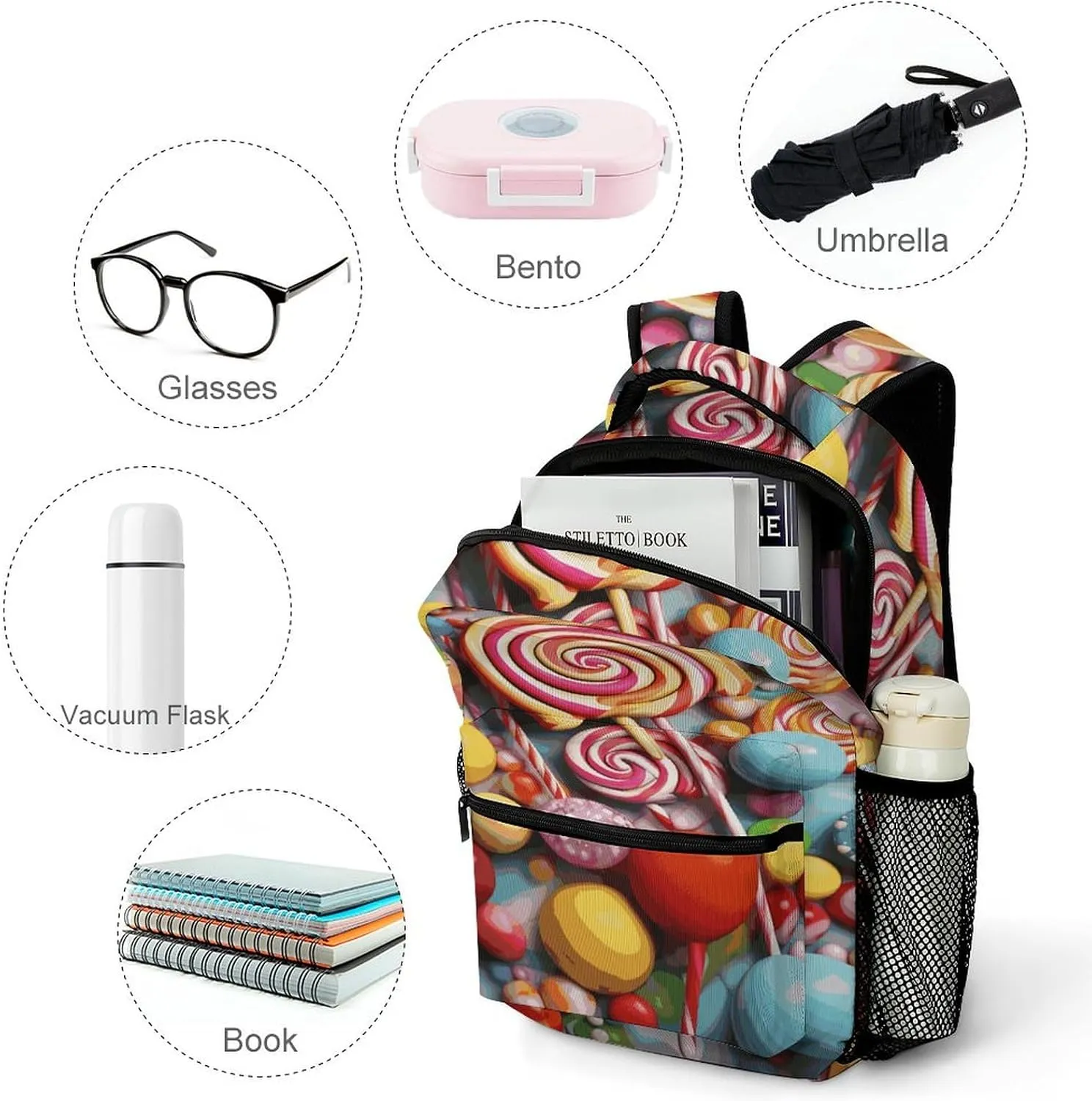 Small Backpacks Personalized Candy Printing Travel Bag Lightweight Travel Backpack For Women Men