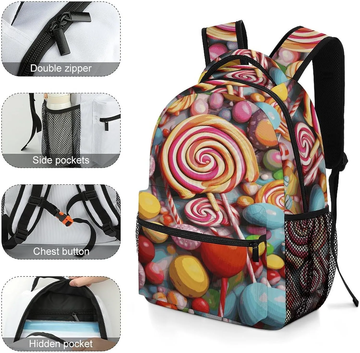 Small Backpacks Personalized Candy Printing Travel Bag Lightweight Travel Backpack For Women Men