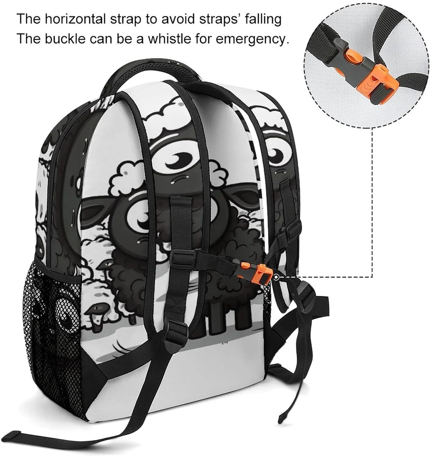 Small Backpacks Personalized Cartoon Black White Sheep Printing Travel Bag Lightweight Travel Backpack For Women Men