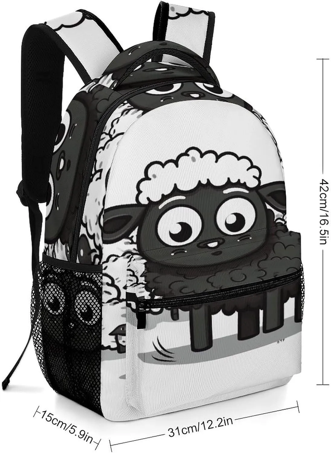 Small Backpacks Personalized Cartoon Black White Sheep Printing Travel Bag Lightweight Travel Backpack For Women Men