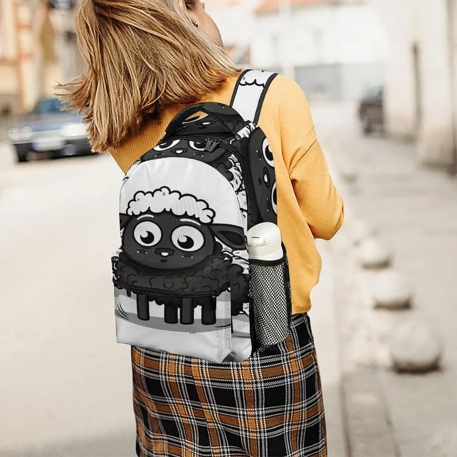 Small Backpacks Personalized Cartoon Black White Sheep Printing Travel Bag Lightweight Travel Backpack For Women Men