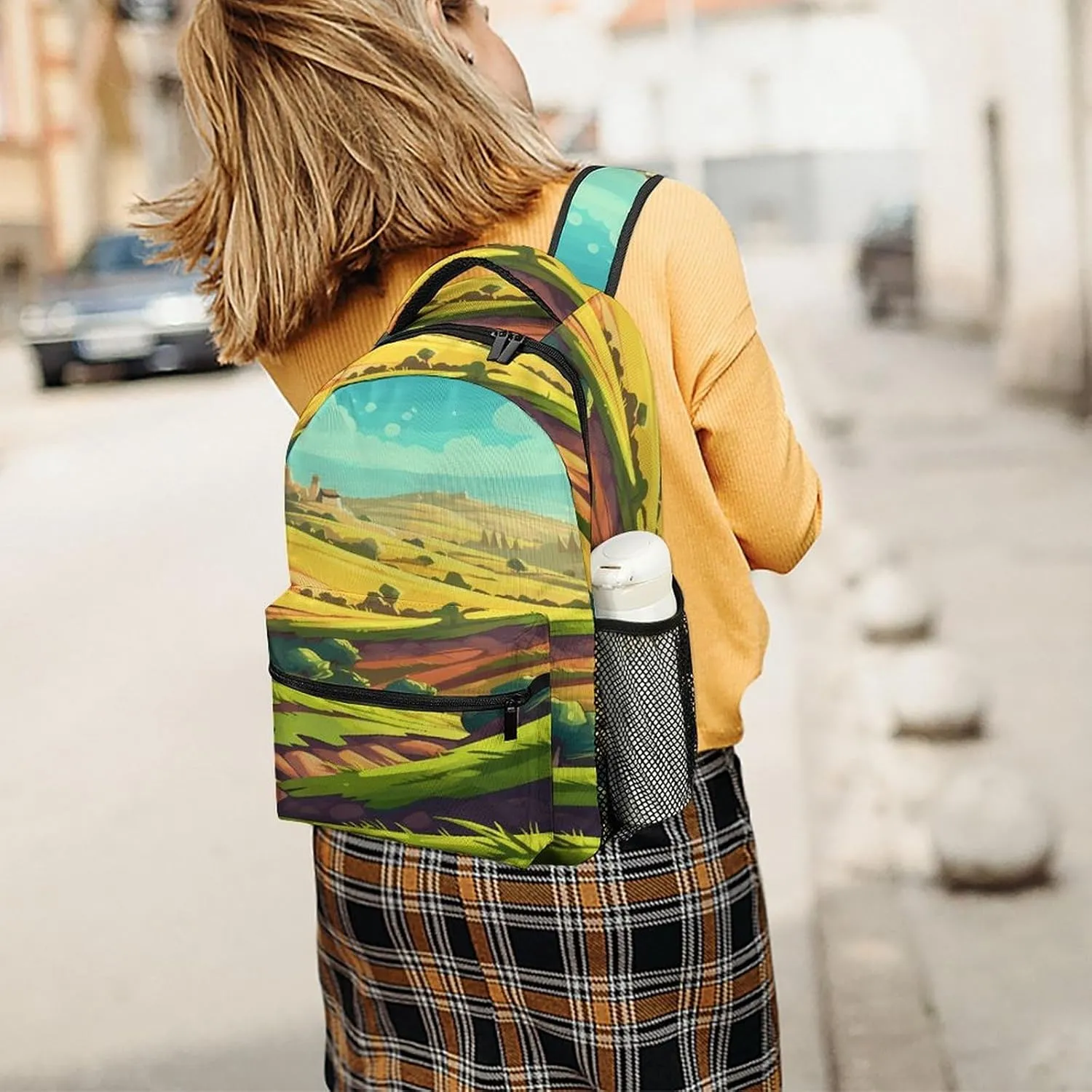 Small Backpacks Personalized Cartoon Fields Printing Travel Bag Lightweight Travel Backpack For Women Men