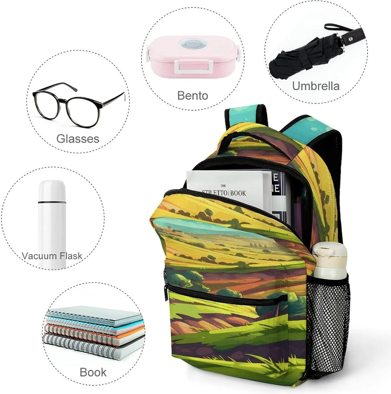 Small Backpacks Personalized Cartoon Fields Printing Travel Bag Lightweight Travel Backpack For Women Men