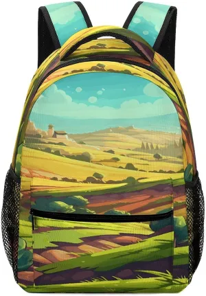 Small Backpacks Personalized Cartoon Fields Printing Travel Bag Lightweight Travel Backpack For Women Men