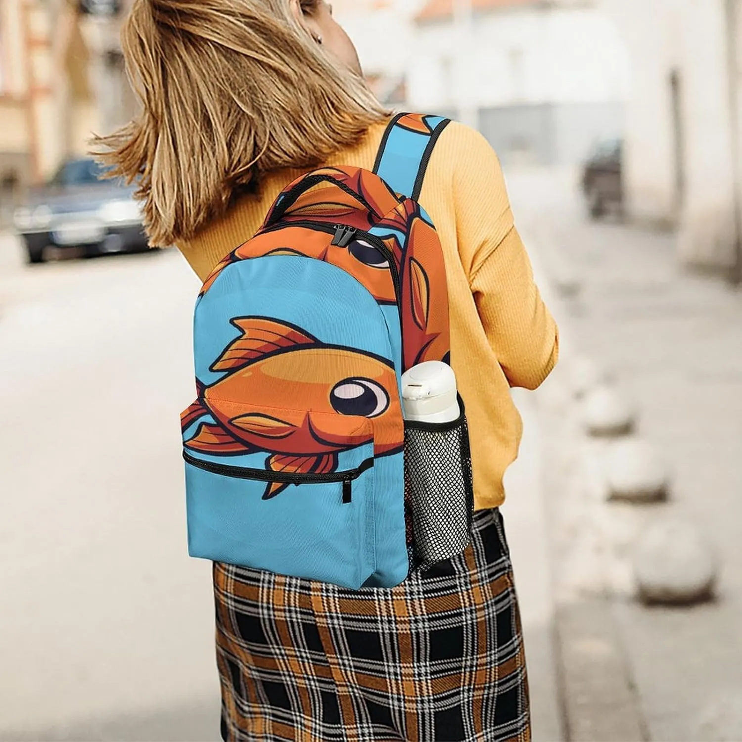Small Backpacks Personalized Cartoon Fish Image Printing Travel Bag Lightweight Travel Backpack For Women Men