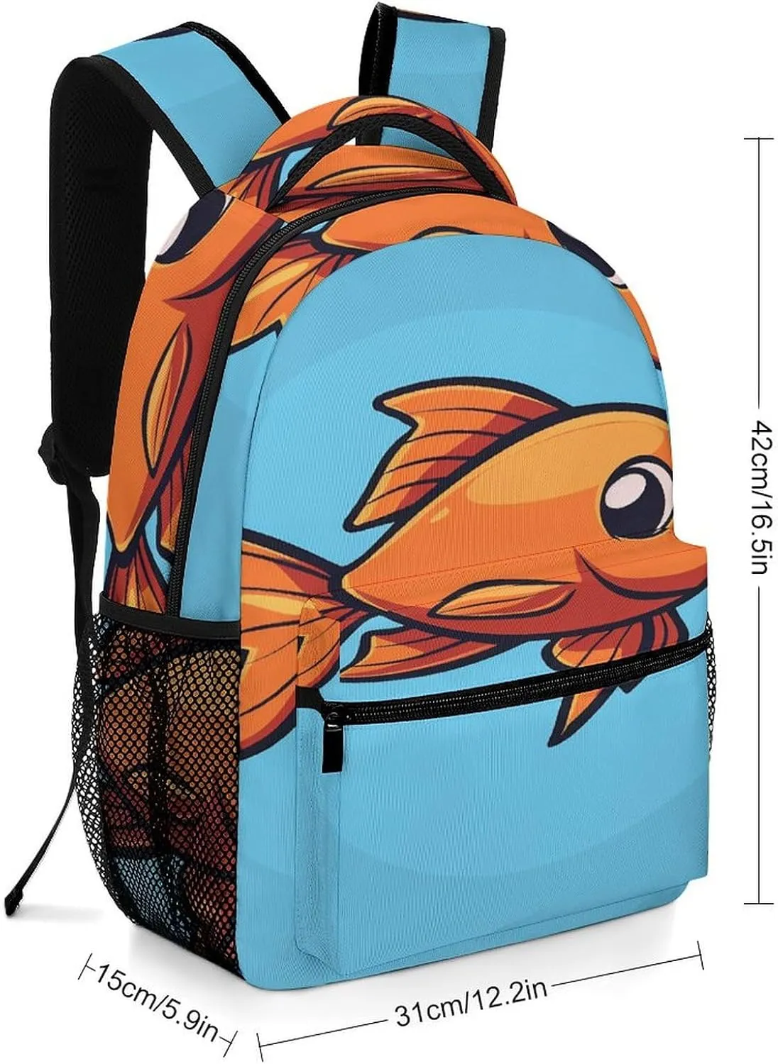 Small Backpacks Personalized Cartoon Fish Image Printing Travel Bag Lightweight Travel Backpack For Women Men