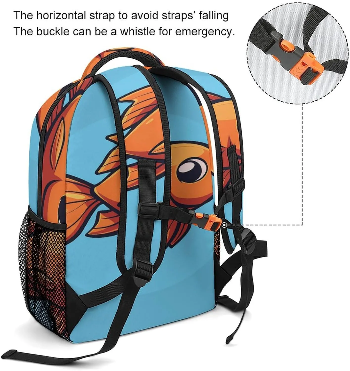 Small Backpacks Personalized Cartoon Fish Image Printing Travel Bag Lightweight Travel Backpack For Women Men