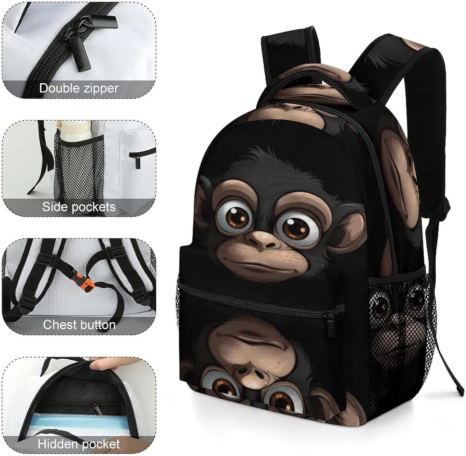 Small Backpacks Personalized Cartoon Monkey Printing Travel Bag Lightweight Travel Backpack For Women Men