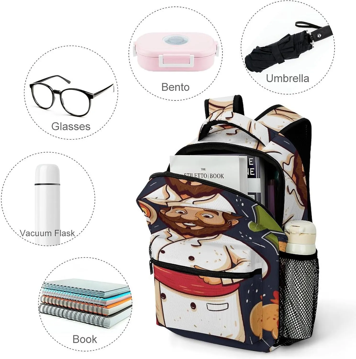 Small Backpacks Personalized Chef Pizza1 Printing Travel Bag Lightweight Travel Backpack For Women Men