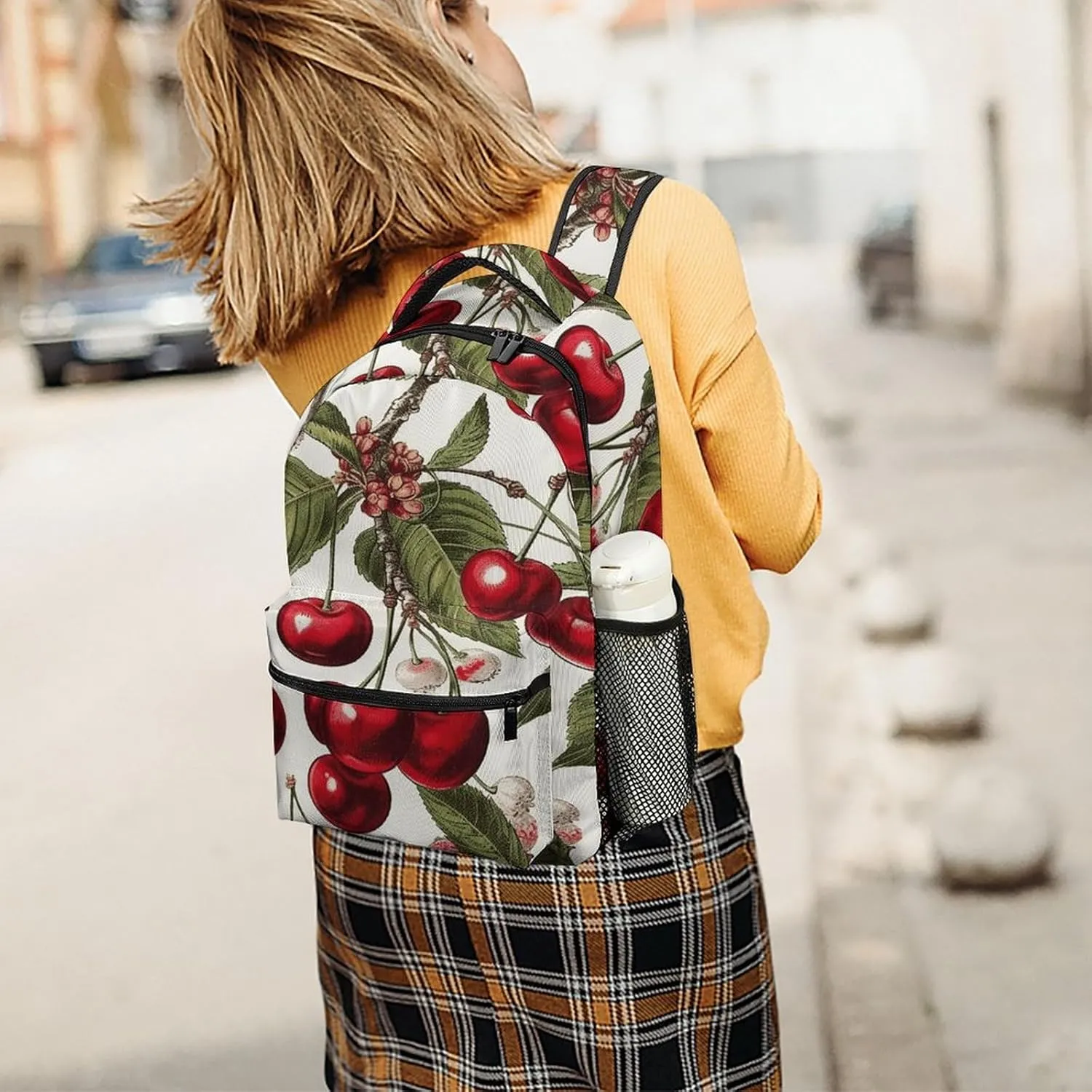 Small Backpacks Personalized Cherry And Leaves Pattern Printing Travel Bag Lightweight Travel Backpack For Women Men