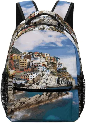 Small Backpacks Personalized Cinque Terre Scenery Printing Travel Bag Lightweight Travel Backpack For Women Men