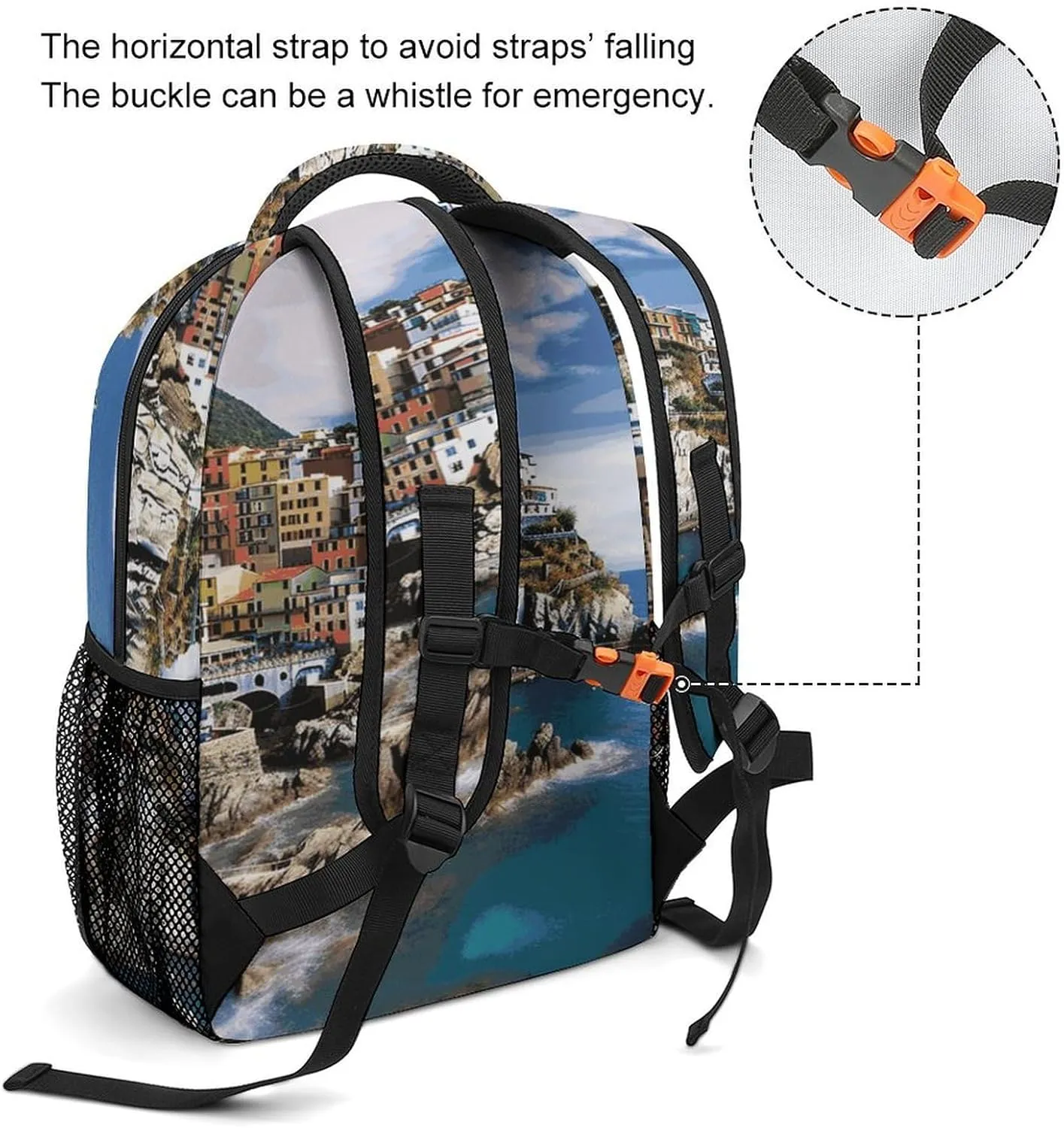 Small Backpacks Personalized Cinque Terre Scenery Printing Travel Bag Lightweight Travel Backpack For Women Men