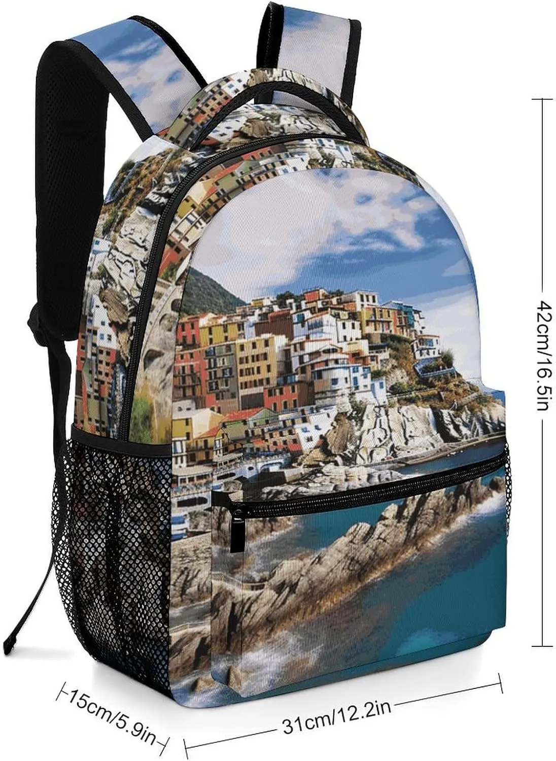 Small Backpacks Personalized Cinque Terre Scenery Printing Travel Bag Lightweight Travel Backpack For Women Men