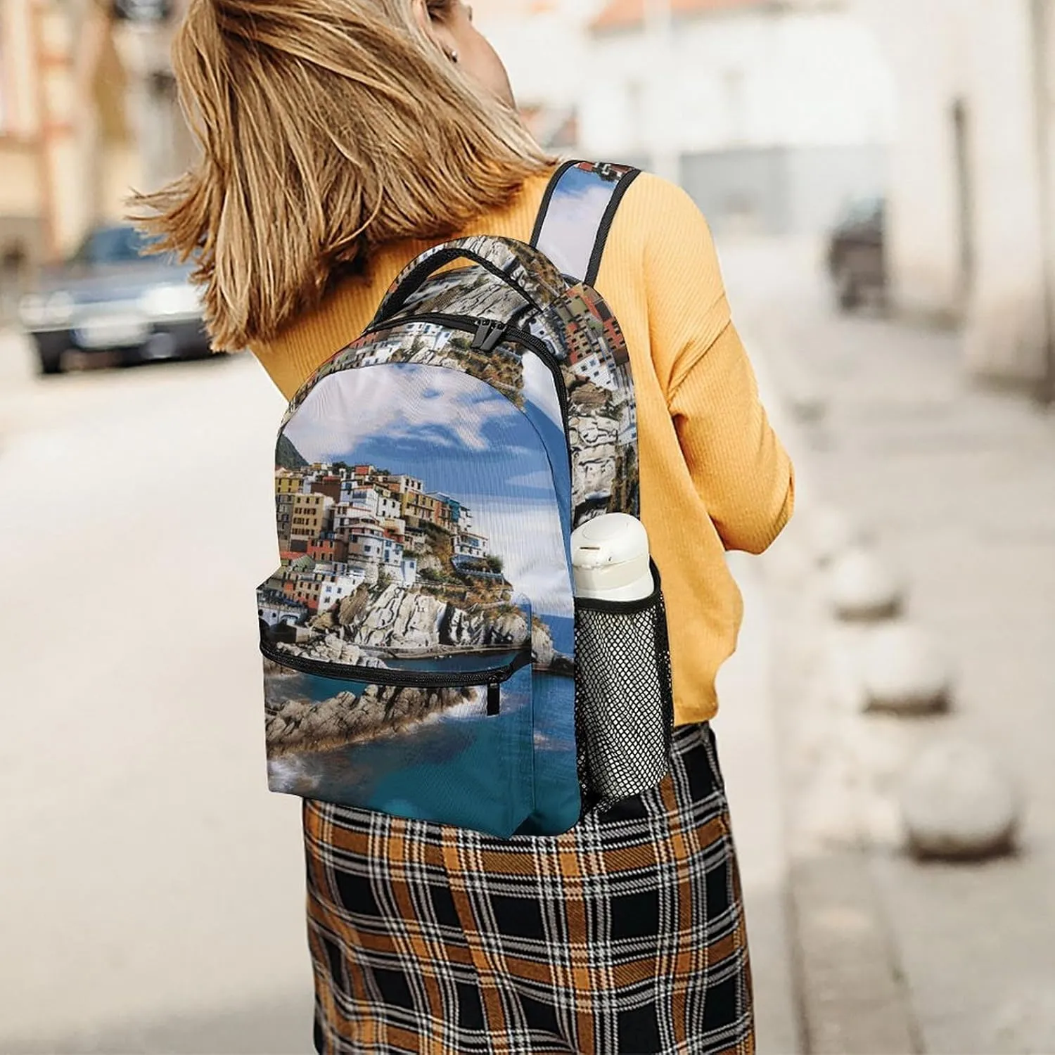 Small Backpacks Personalized Cinque Terre Scenery Printing Travel Bag Lightweight Travel Backpack For Women Men