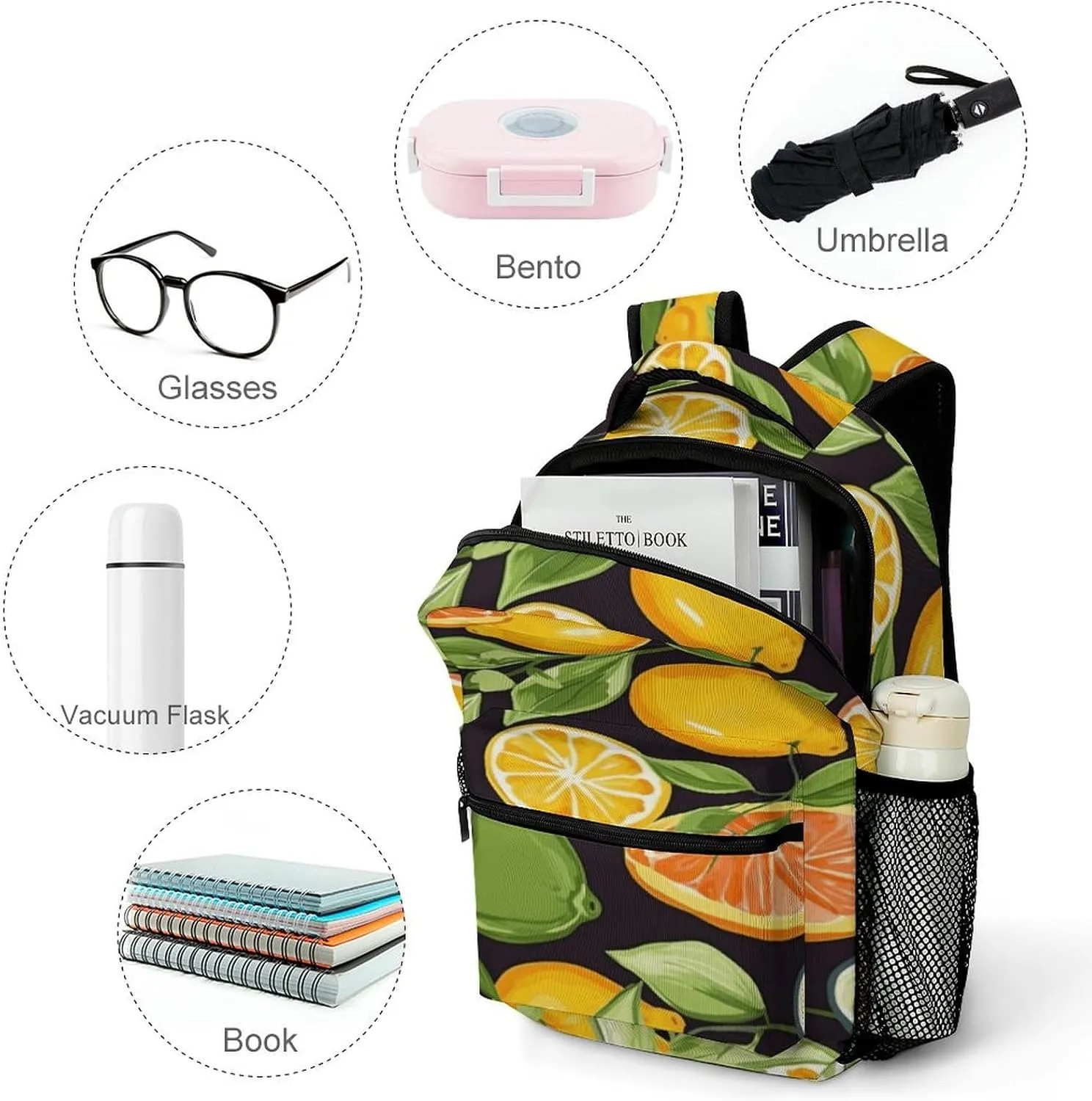 Small Backpacks Personalized Citrus Fruit Pattern Printing Travel Bag Lightweight Travel Backpack For Women Men