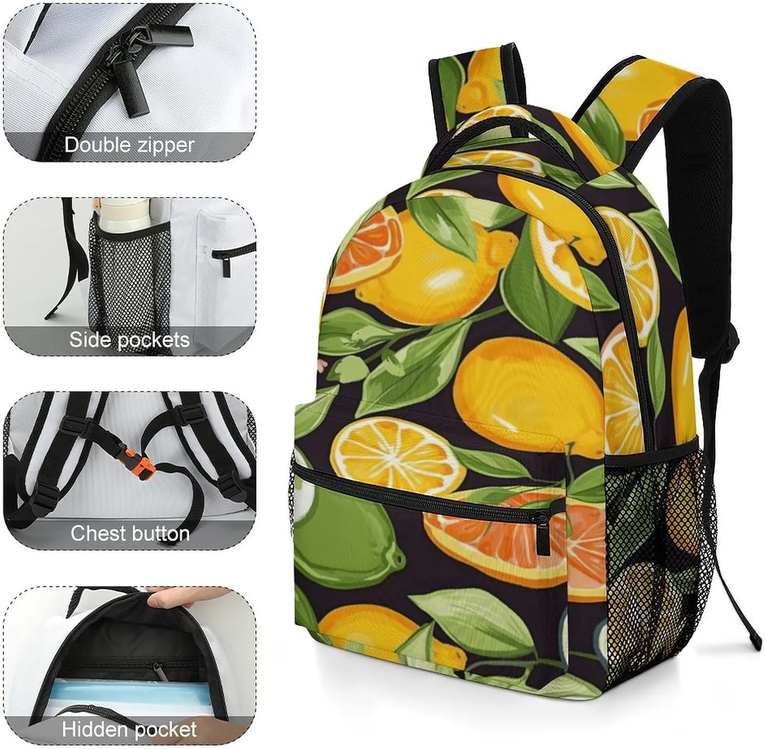 Small Backpacks Personalized Citrus Fruit Pattern Printing Travel Bag Lightweight Travel Backpack For Women Men