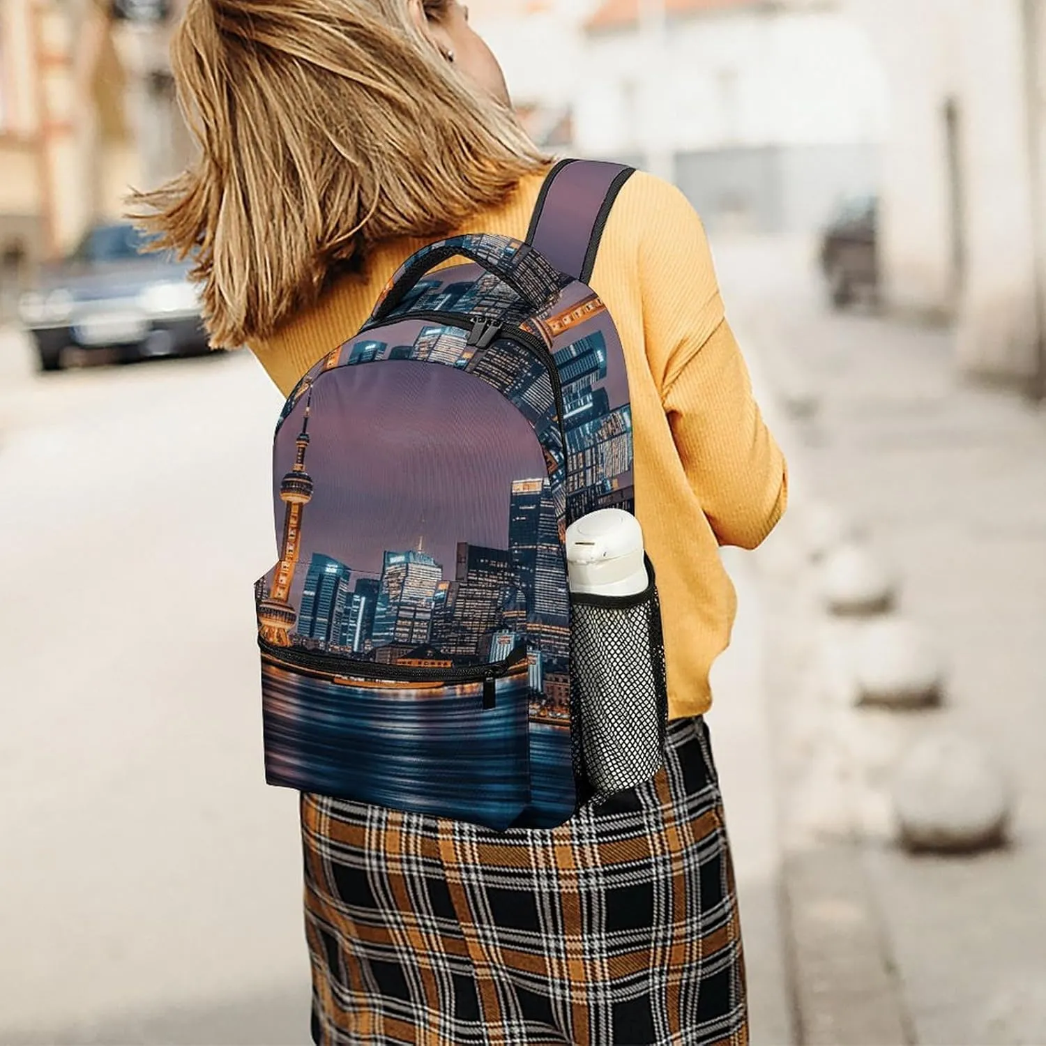 Small Backpacks Personalized City Picture Night Printing Travel Bag Lightweight Travel Backpack For Women Men