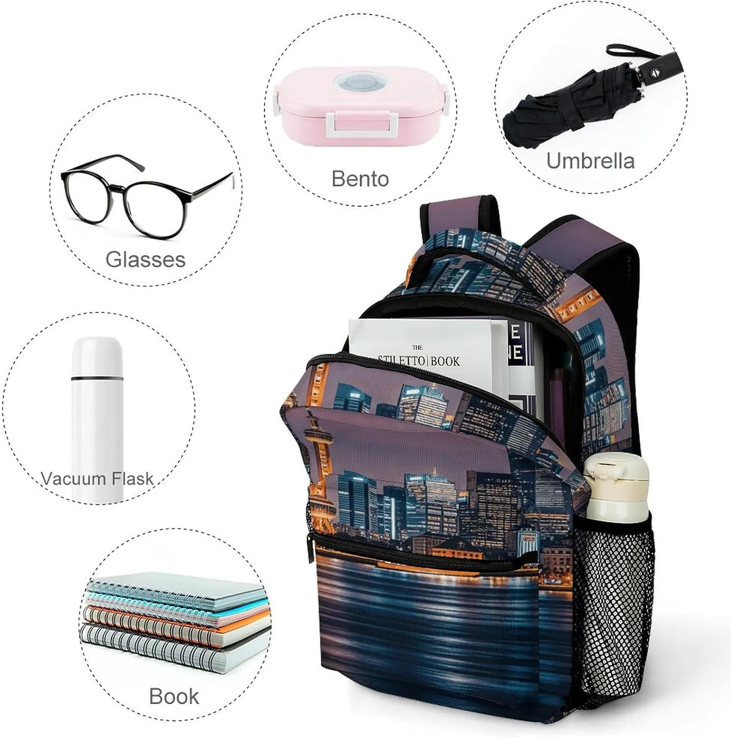 Small Backpacks Personalized City Picture Night Printing Travel Bag Lightweight Travel Backpack For Women Men