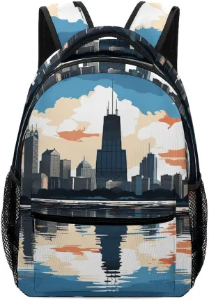 Small Backpacks Personalized Cityscape Printing Travel Bag Lightweight Travel Backpack For Women Men