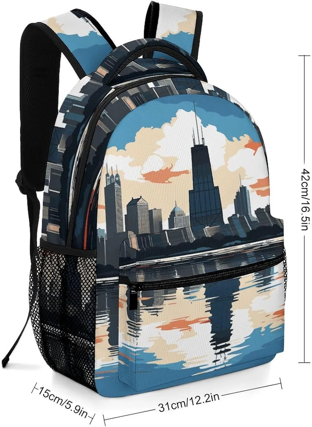 Small Backpacks Personalized Cityscape Printing Travel Bag Lightweight Travel Backpack For Women Men
