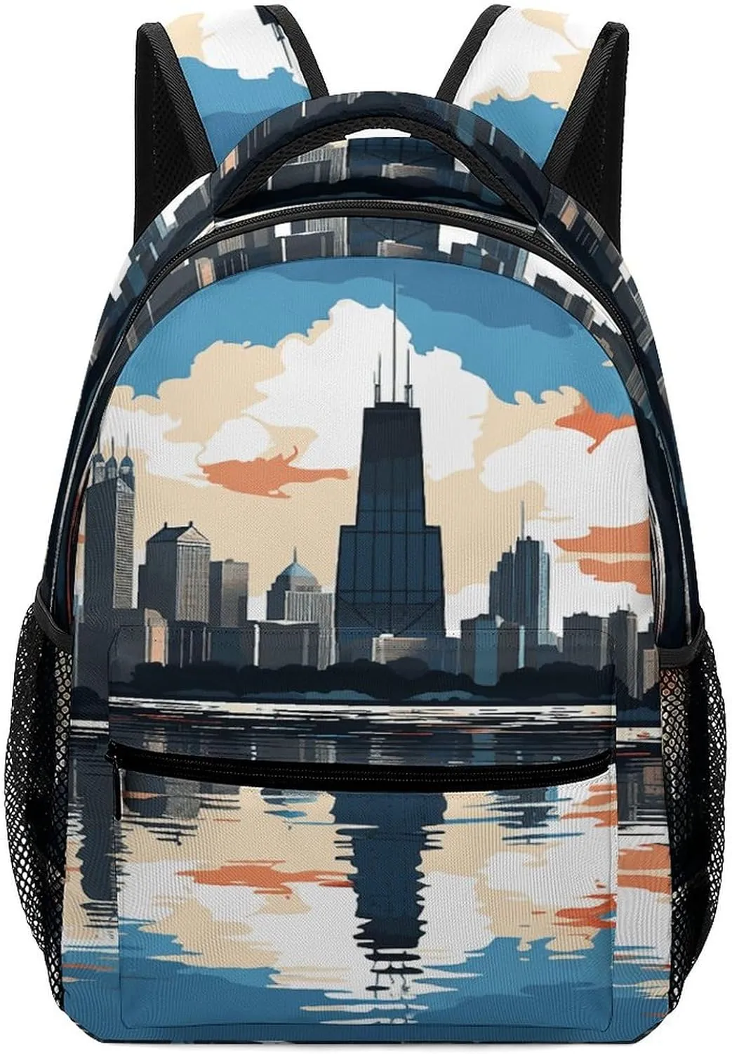 Small Backpacks Personalized Cityscape Printing Travel Bag Lightweight Travel Backpack For Women Men