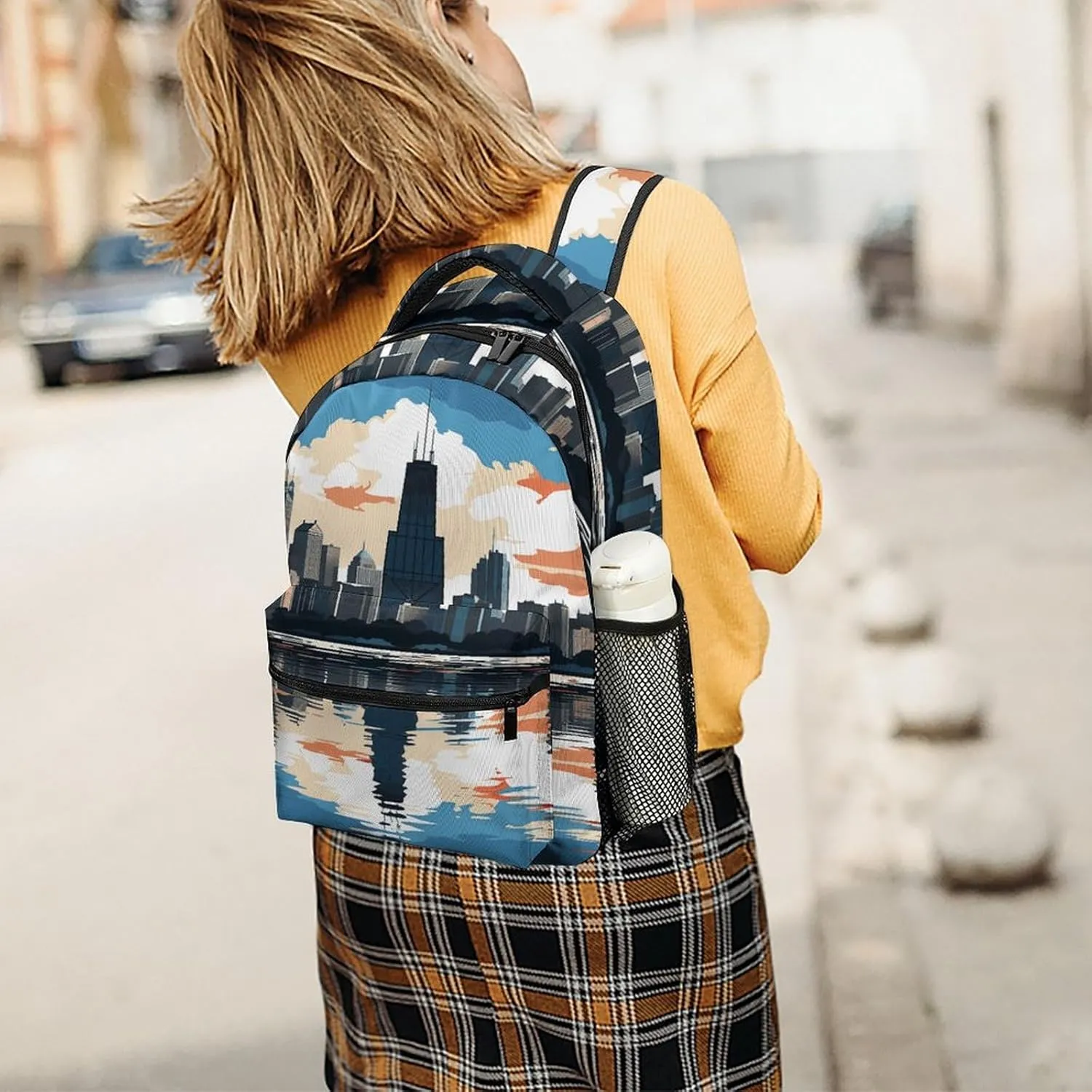 Small Backpacks Personalized Cityscape Printing Travel Bag Lightweight Travel Backpack For Women Men