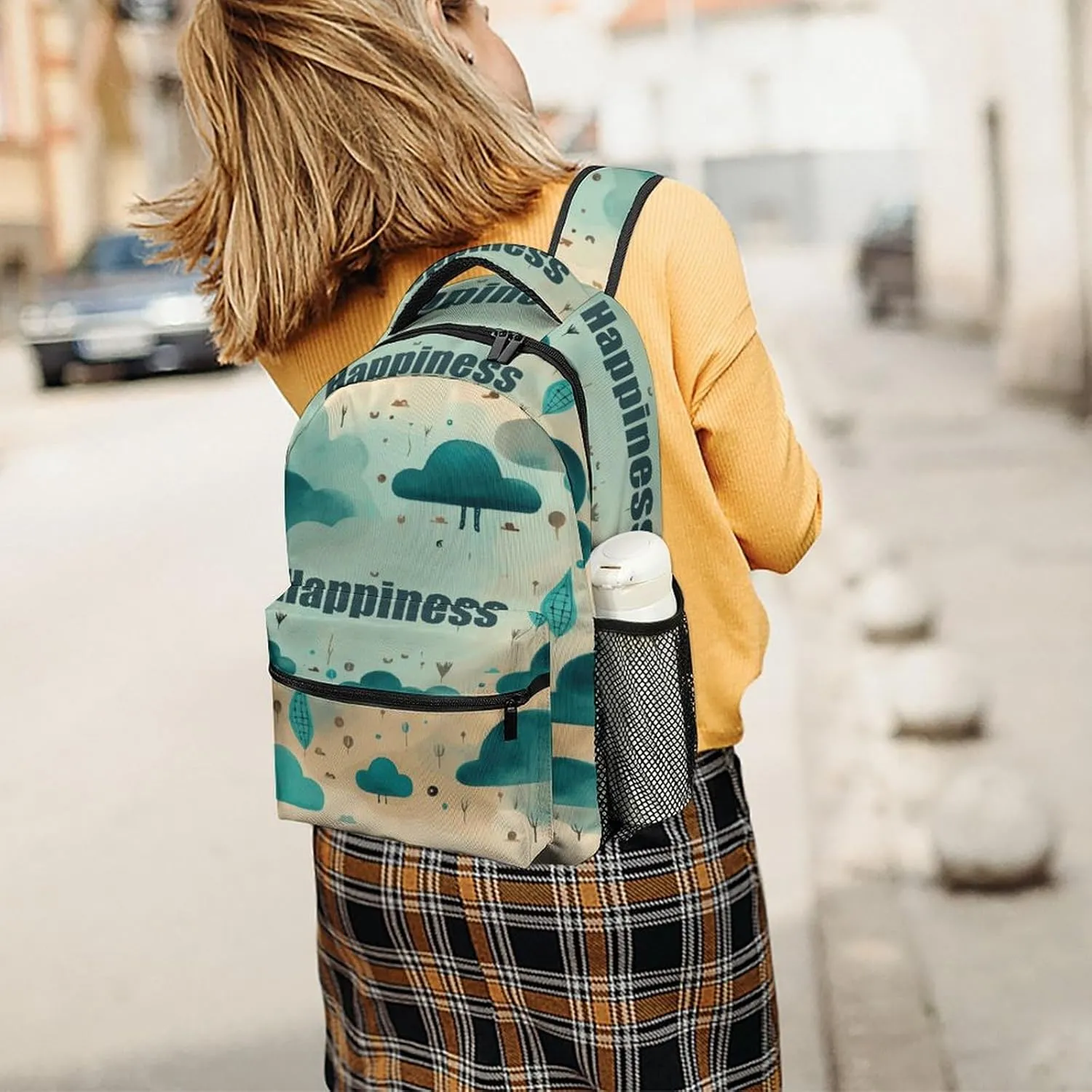 Small Backpacks Personalized Cloud Happiness Printing Travel Bag Lightweight Travel Backpack For Women Men