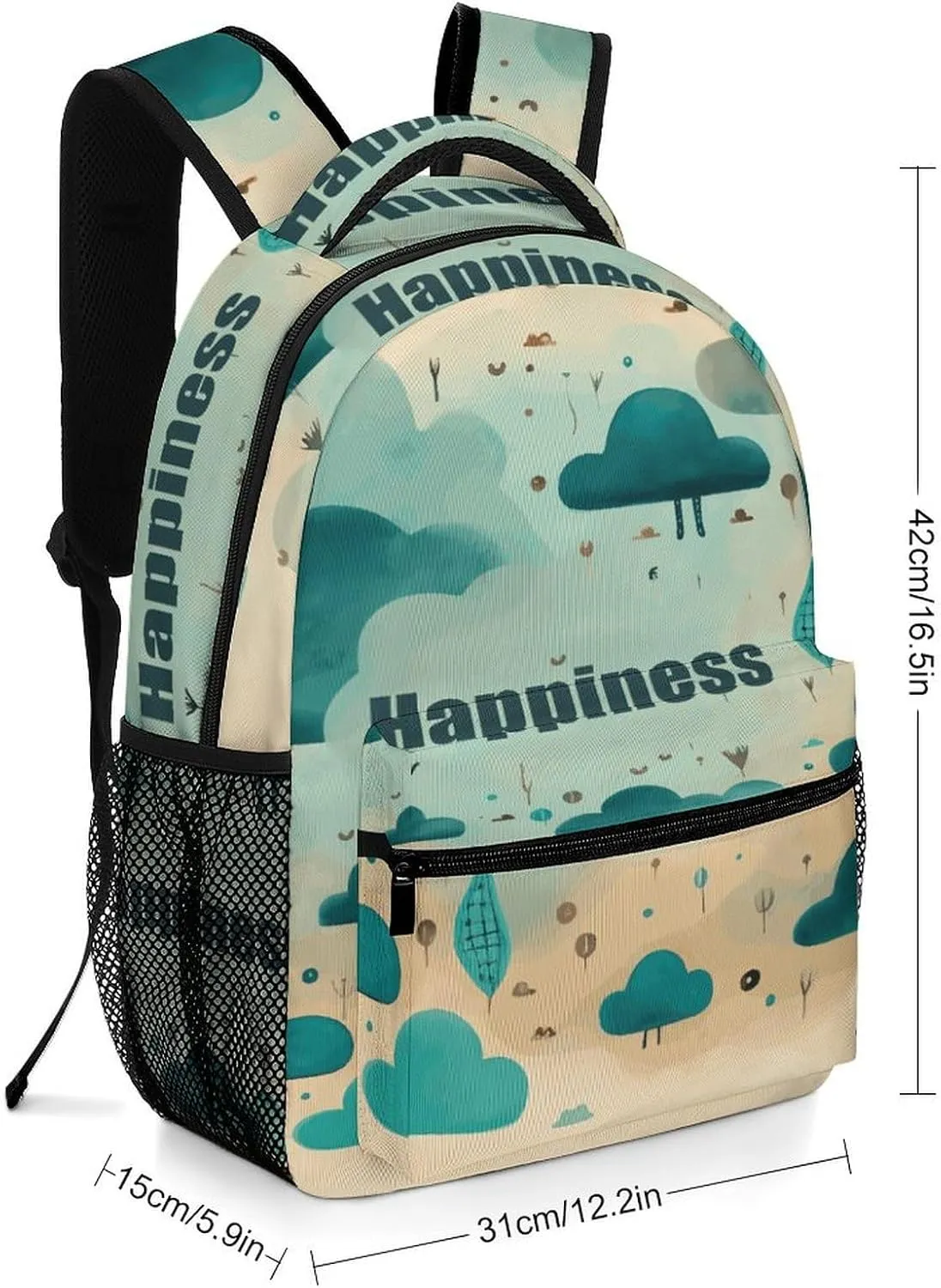 Small Backpacks Personalized Cloud Happiness Printing Travel Bag Lightweight Travel Backpack For Women Men
