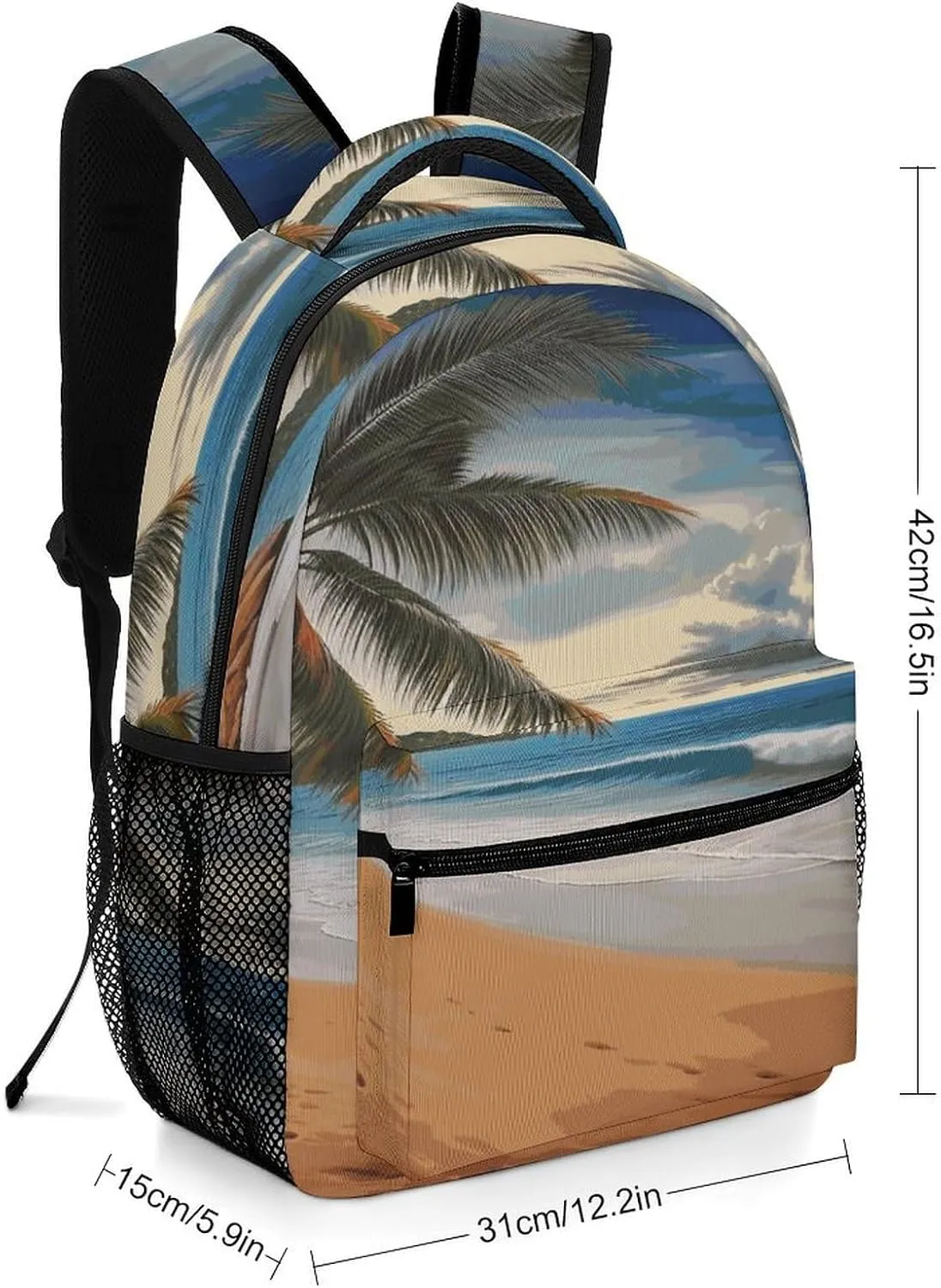 Small Backpacks Personalized Coconut Tree Sandy Beach Printing Travel Bag Lightweight Travel Backpack For Women Men