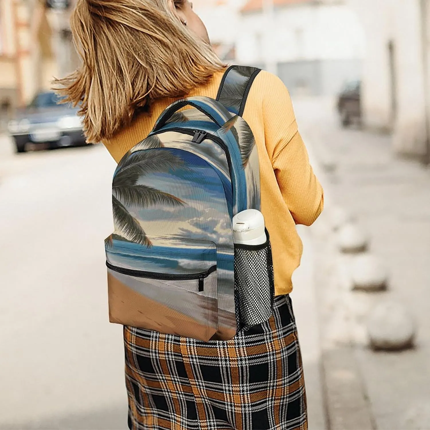 Small Backpacks Personalized Coconut Tree Sandy Beach Printing Travel Bag Lightweight Travel Backpack For Women Men