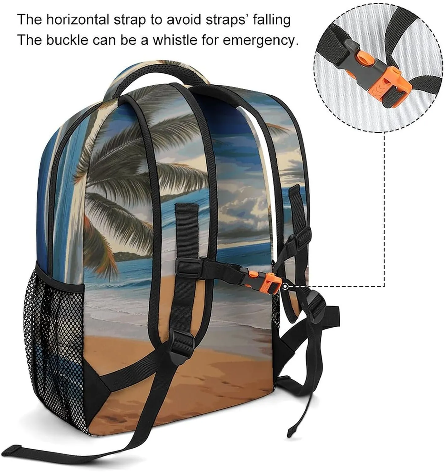 Small Backpacks Personalized Coconut Tree Sandy Beach Printing Travel Bag Lightweight Travel Backpack For Women Men