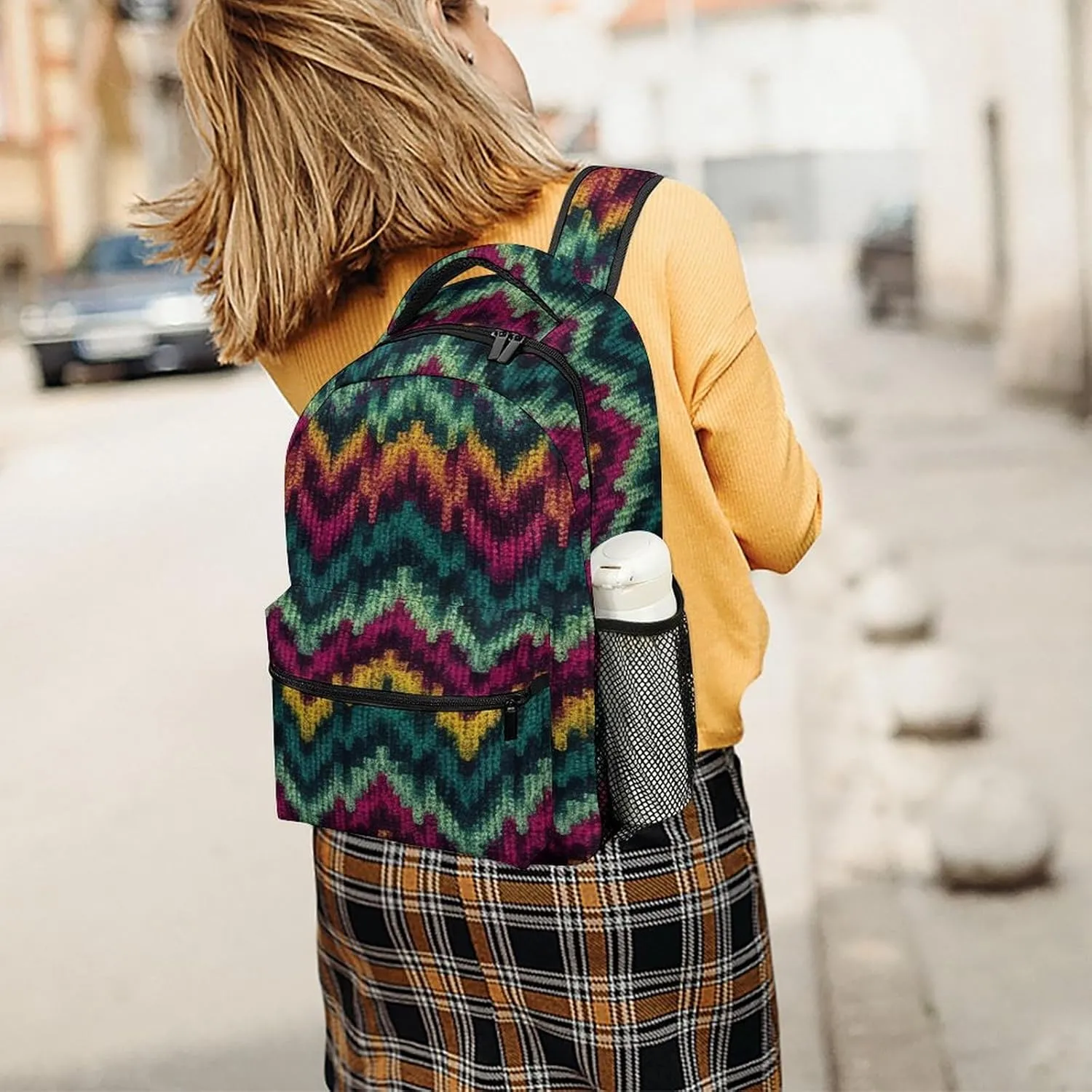 Small Backpacks Personalized Colorful Knitted Pattern Printing Travel Bag Lightweight Travel Backpack For Women Men