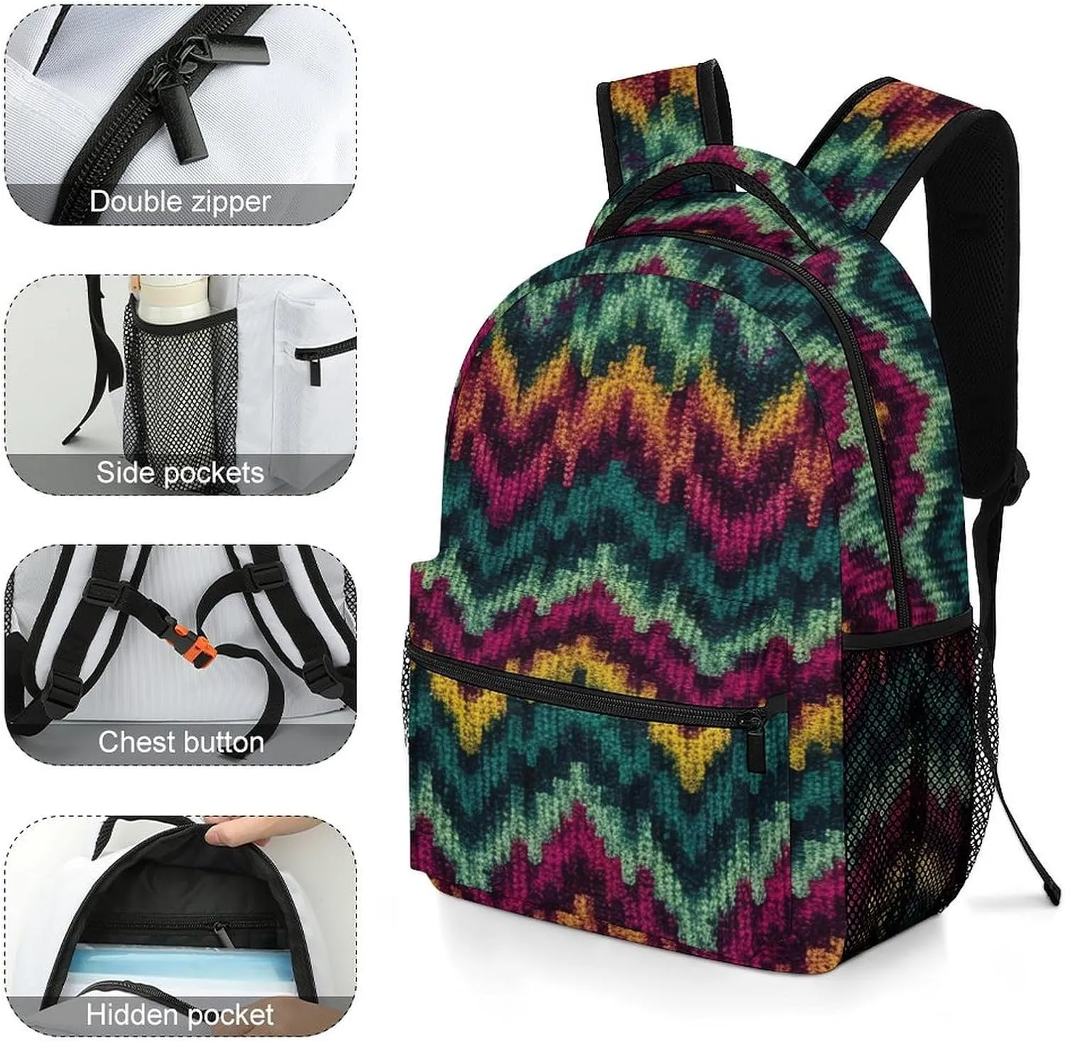 Small Backpacks Personalized Colorful Knitted Pattern Printing Travel Bag Lightweight Travel Backpack For Women Men